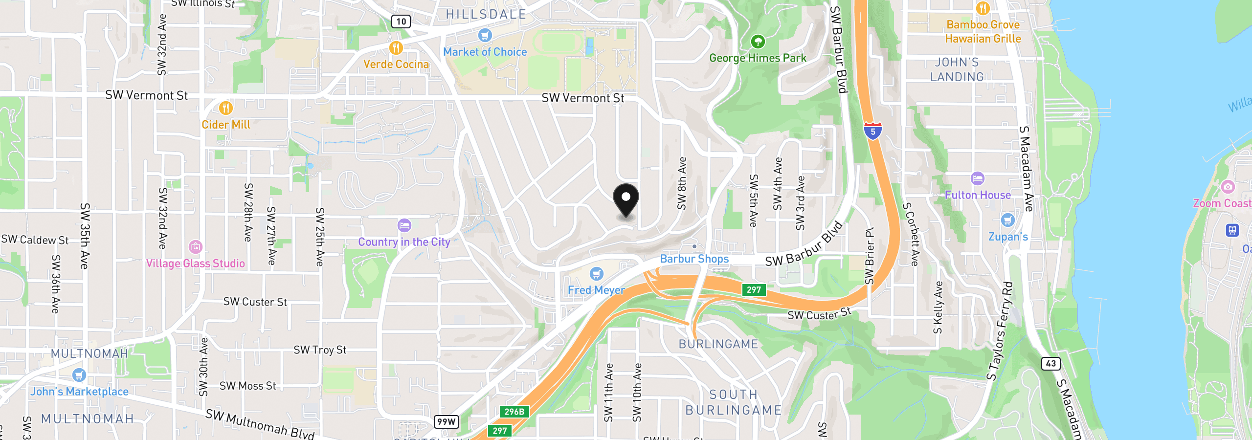 Map showing the location of 7221 SW 13th Dr, Portland, OR 97219