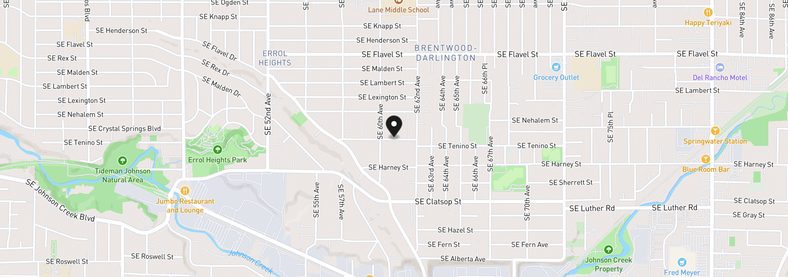 Map showing the location of 6037 SE Tenino St B, Portland, OR 97206