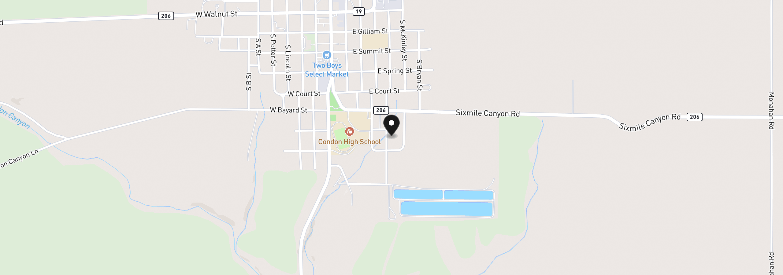 Map showing the location of 704 S Jefferson St, Condon, OR 97823
