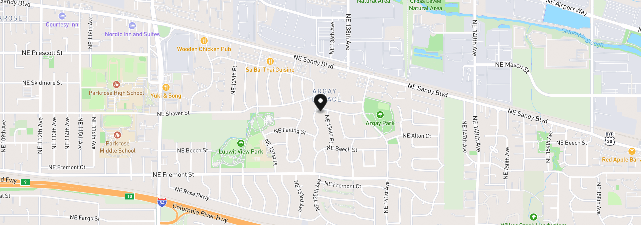 Map showing the location of 3948 NE 135th Ave, Portland, OR 97230