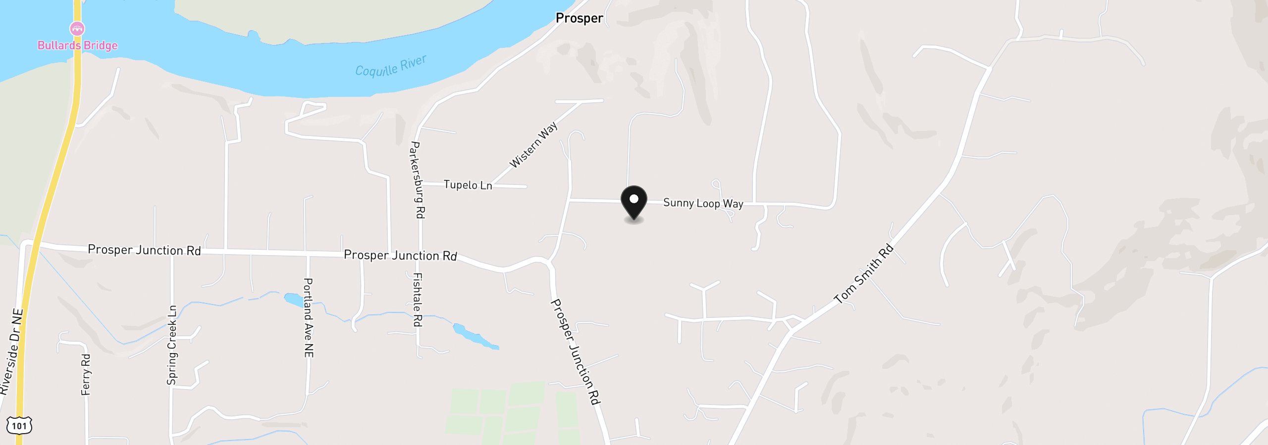Map showing the location of 88848 Sunny Loop Ln, Bandon, OR 97411