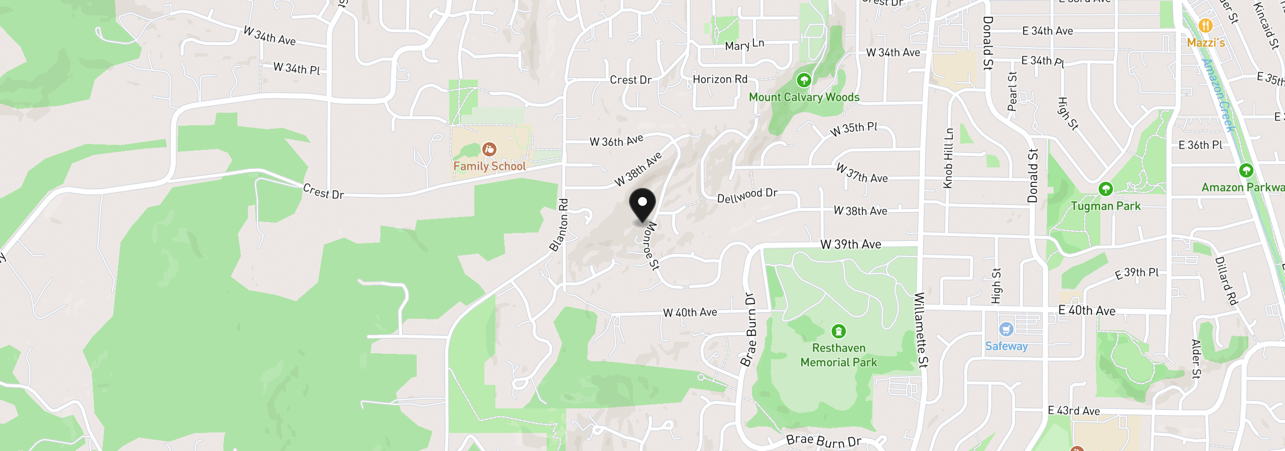Map showing the location of 3872 Monroe St, Eugene, OR 97405