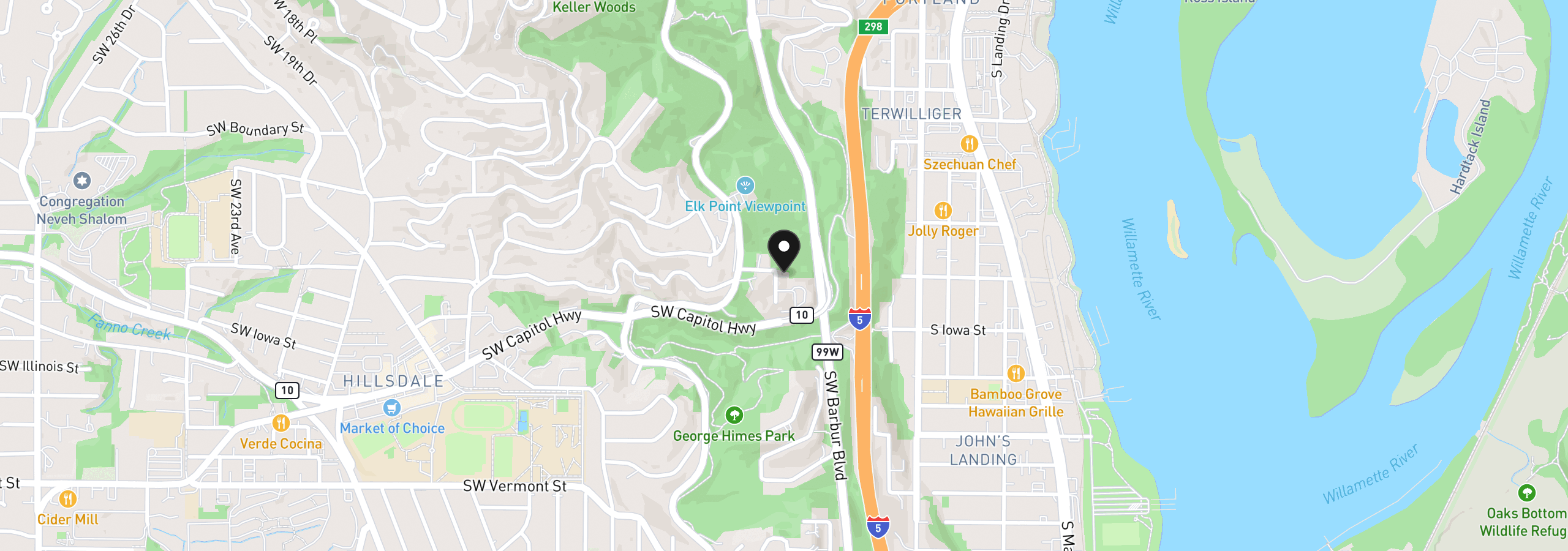 Map showing the location of 5844 SW Ralston Dr, Portland, OR 97239