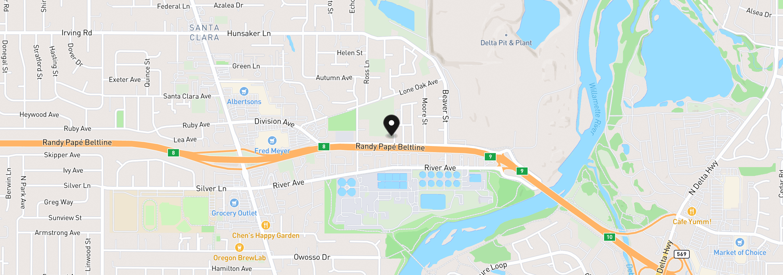 Map showing the location of 501 Division Ave 64, Eugene, OR 97404