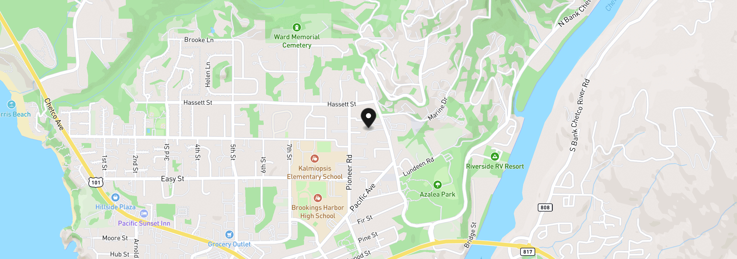 Map showing the location of 815 Old County Rd 13, Brookings, OR 97415