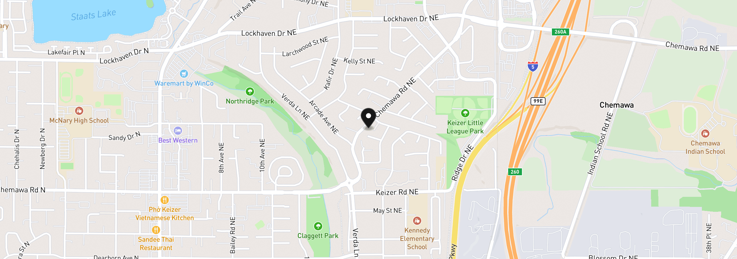 Map showing the location of 1650 Chemawa Rd, Keizer, OR 97303
