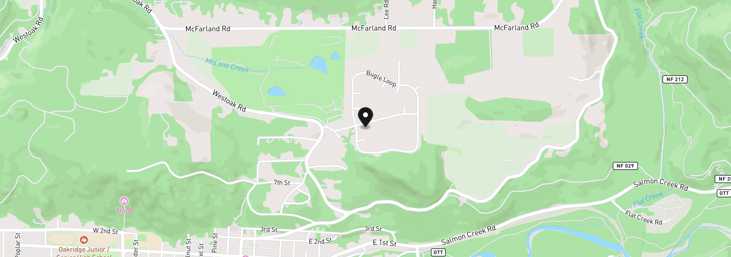 Map showing the location of Hiland Ranch Dr 1500, Oakridge, OR 97463