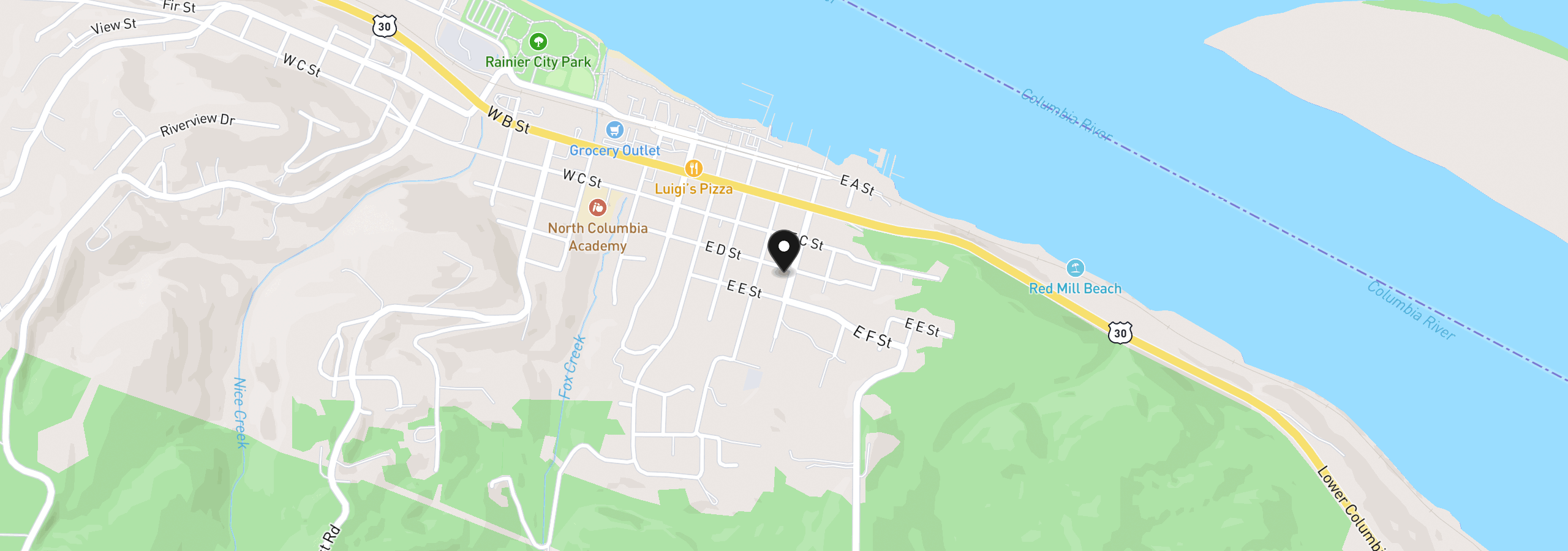 Map showing the location of 420 E D St, Rainier, OR 97048