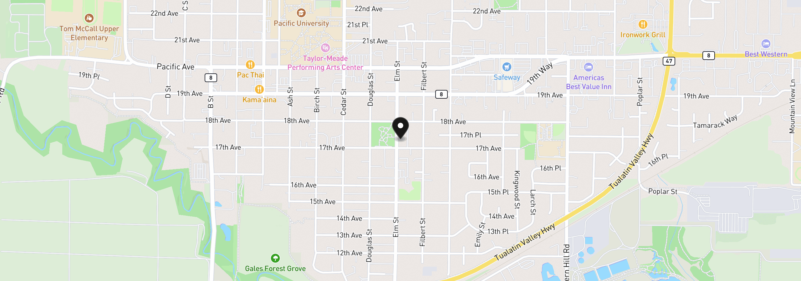 Map showing the location of 1715 Elm St, Forest Grove, OR 97116