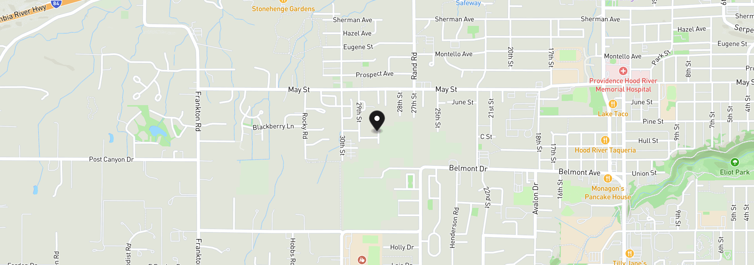 Map showing the location of 2850 Cottage Ln, Hood River, OR 97031