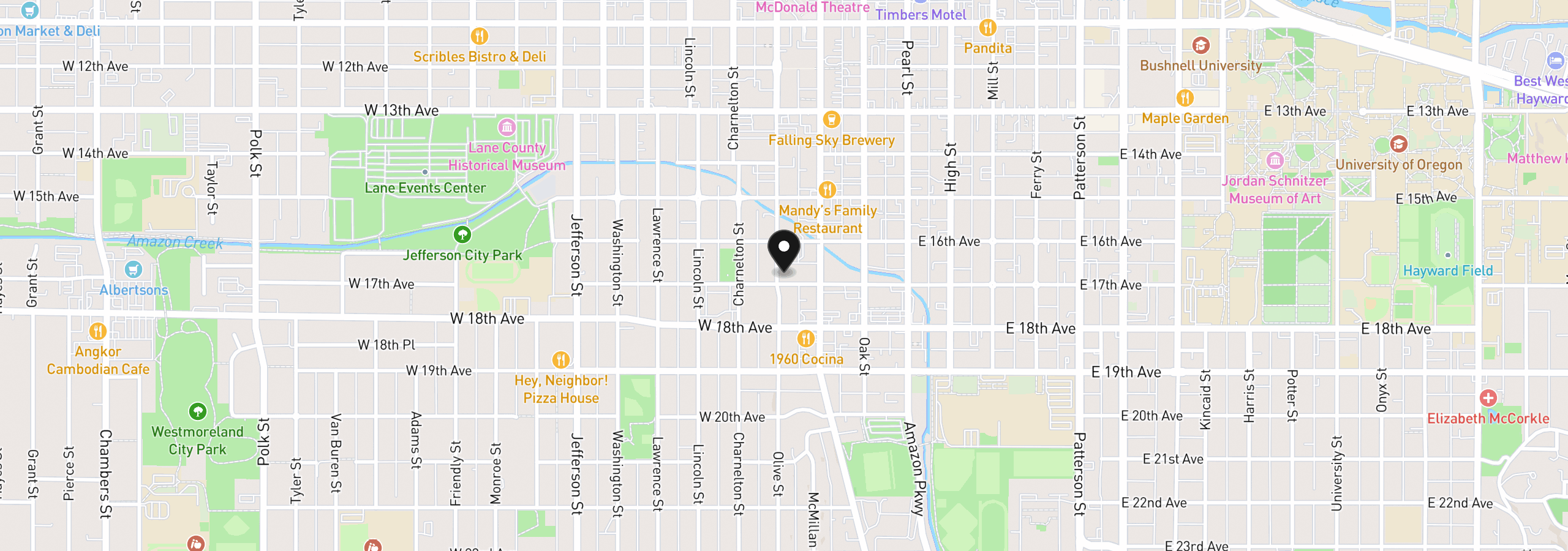 Map showing the location of 1689 Olive St, Eugene, OR 97401