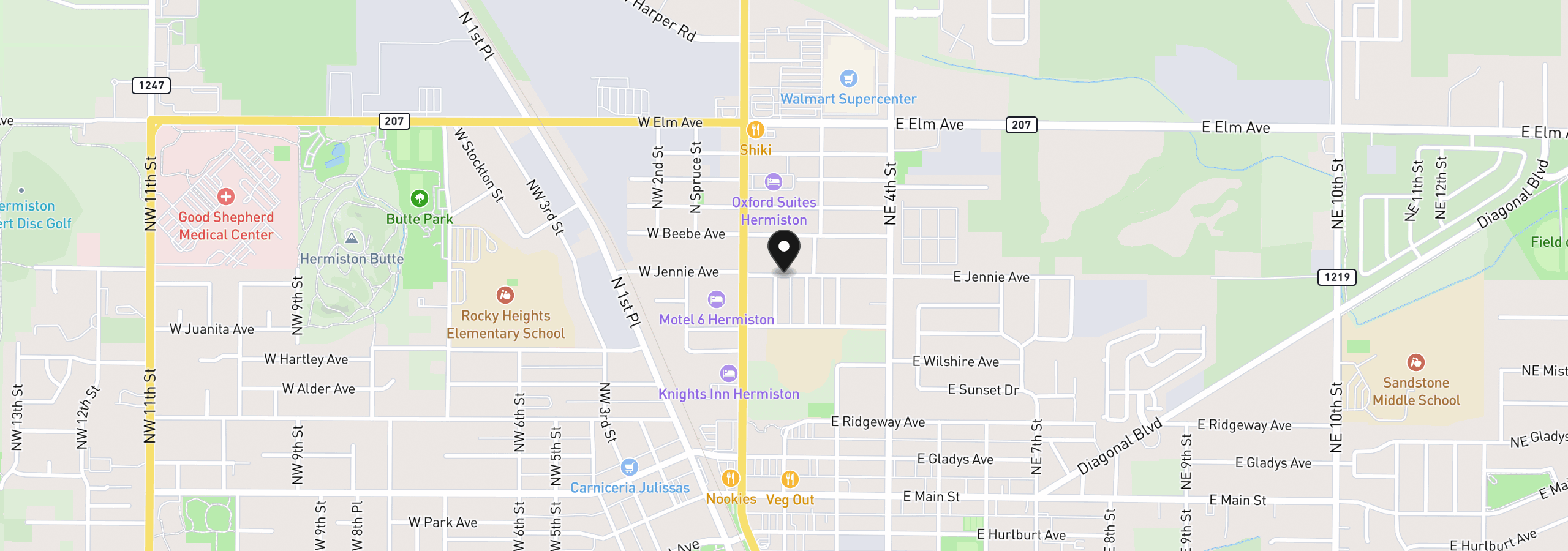 Map showing the location of 445 E Jennie 35, Hermiston, OR 97838