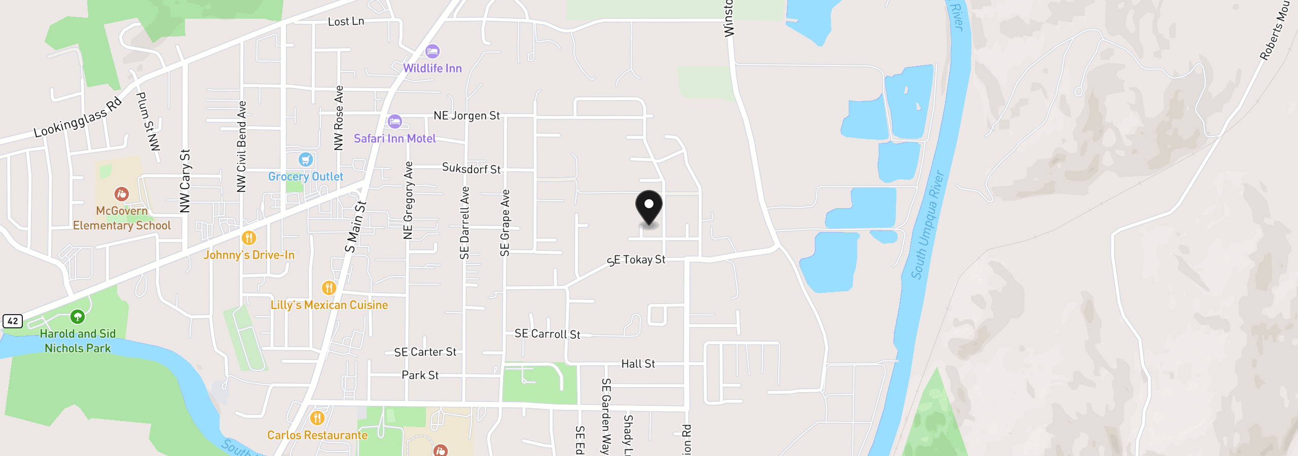 Map showing the location of 675 SE Brush Ct, Winston, OR 97496