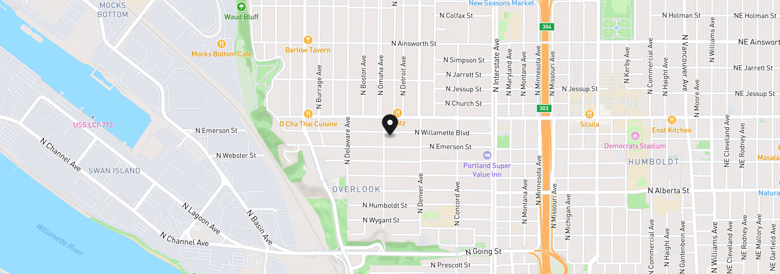 Map showing the location of 2144 N Willamette Blvd, Portland, OR 97217