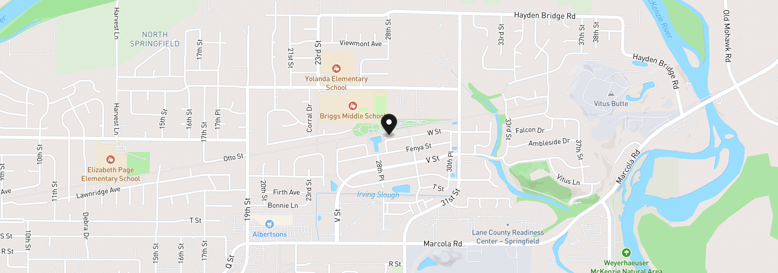 Map showing the location of 2908 W St, Springfield, OR 97477