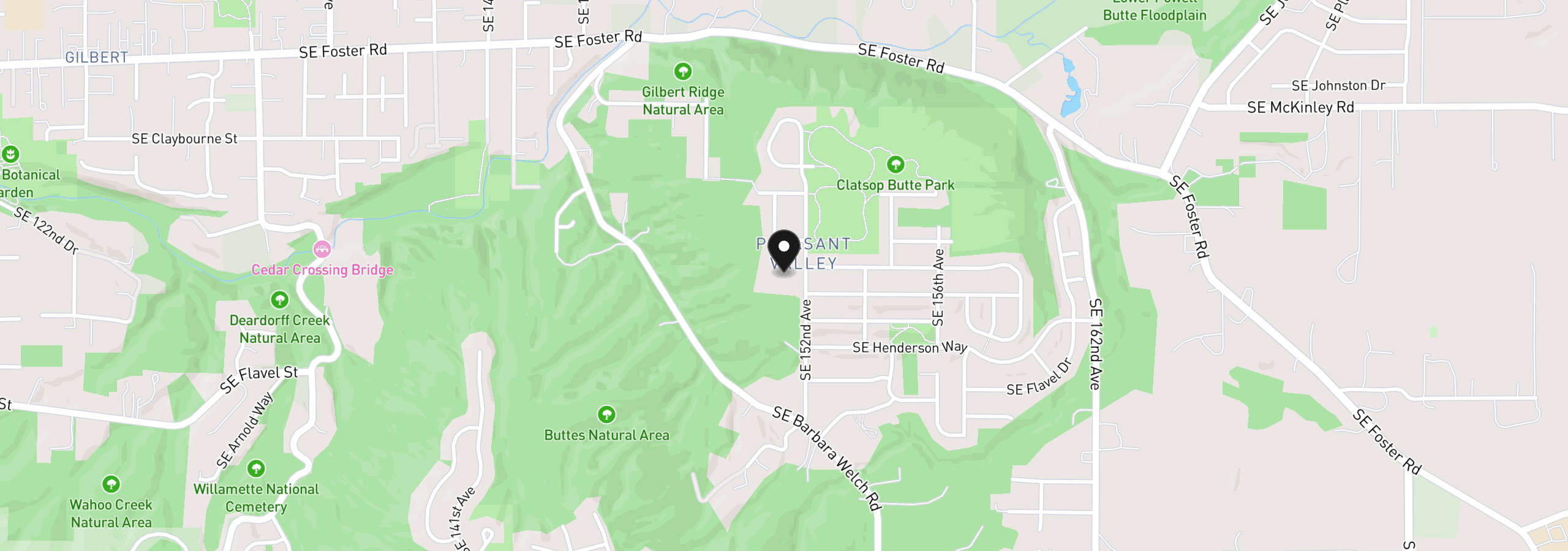 Map showing the location of 6925 SE 152nd Ave, Portland, OR 97236