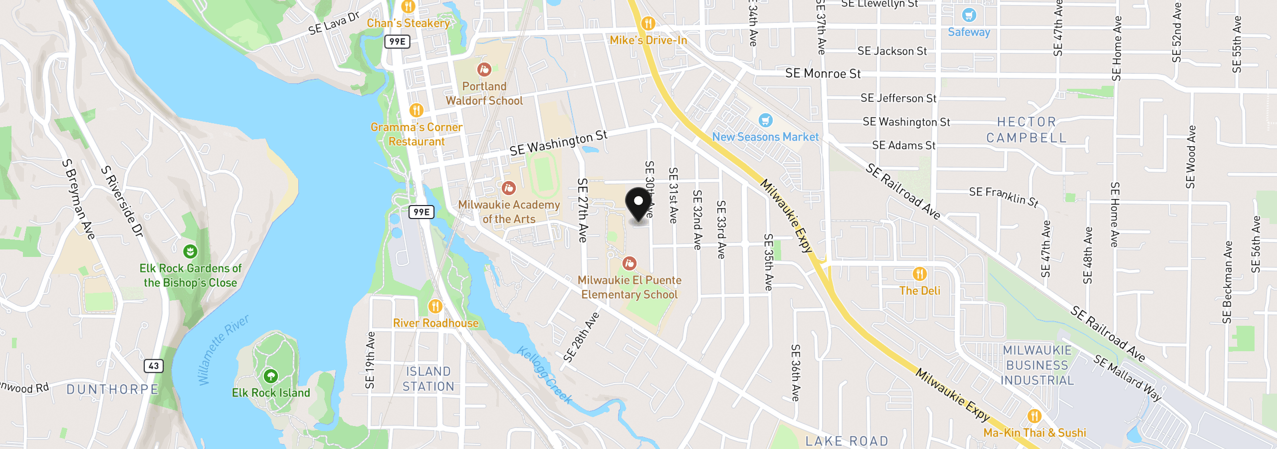 Map showing the location of 11421 SE 30th Ave, Milwaukie, OR 97222