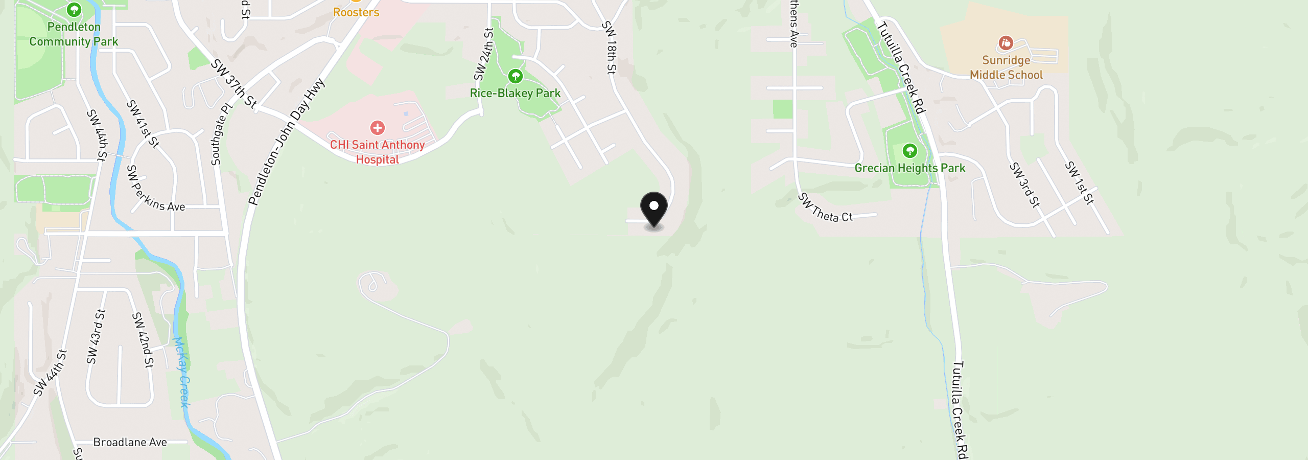 Map showing the location of 2106 SW Tahoe Ave, Pendleton, OR 97801
