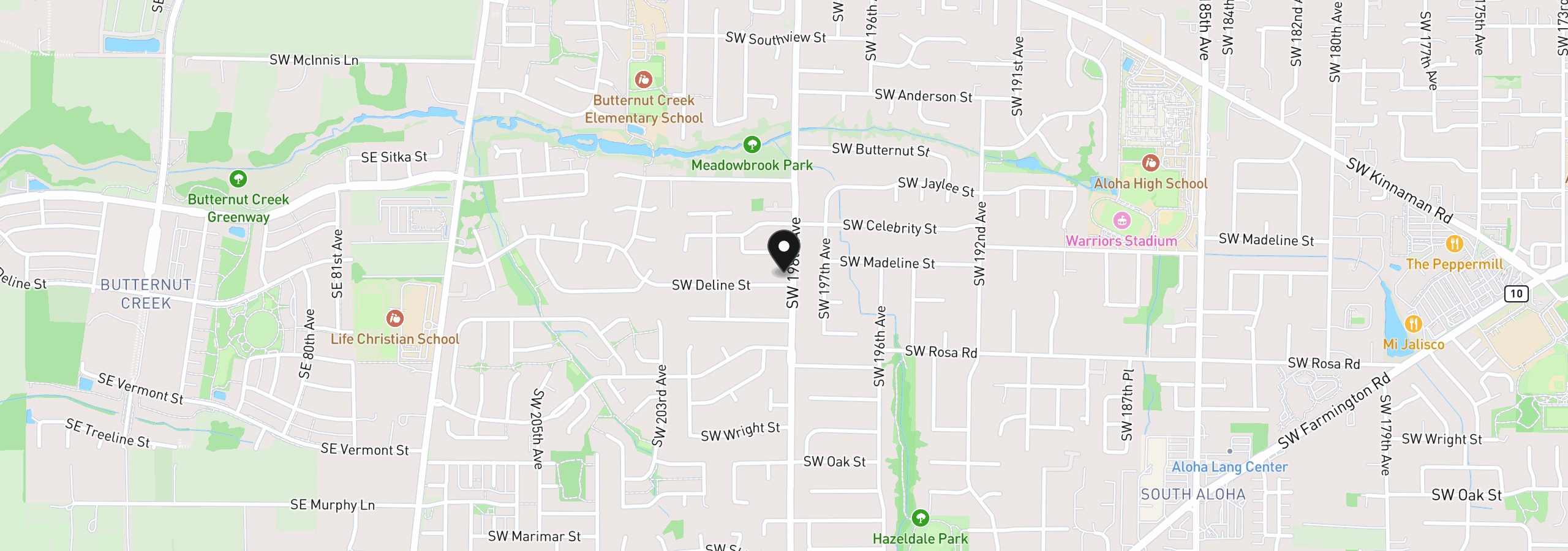 Map showing the location of 19845 SW Deline St, Beaverton, OR 97078