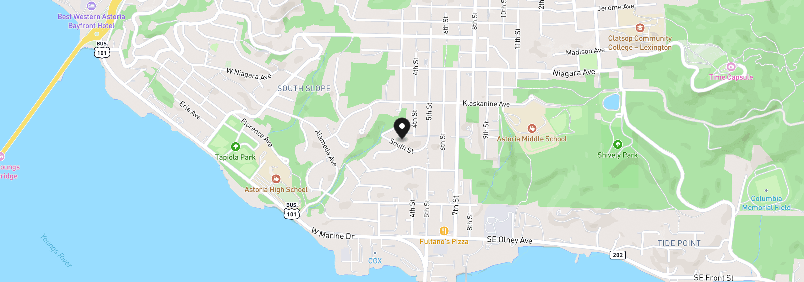Map showing the location of 320 South St, Astoria, OR 97103