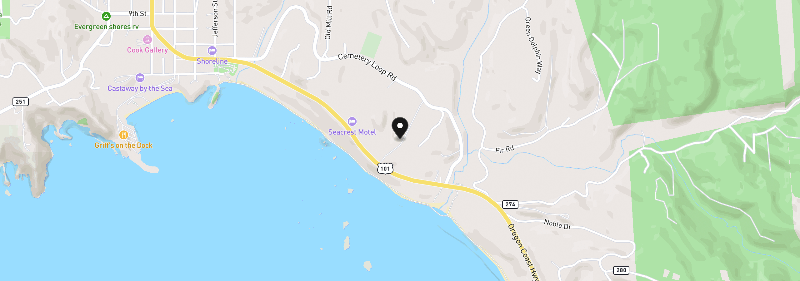 Map showing the location of Hubbard Ln, Port Orford, OR 97465