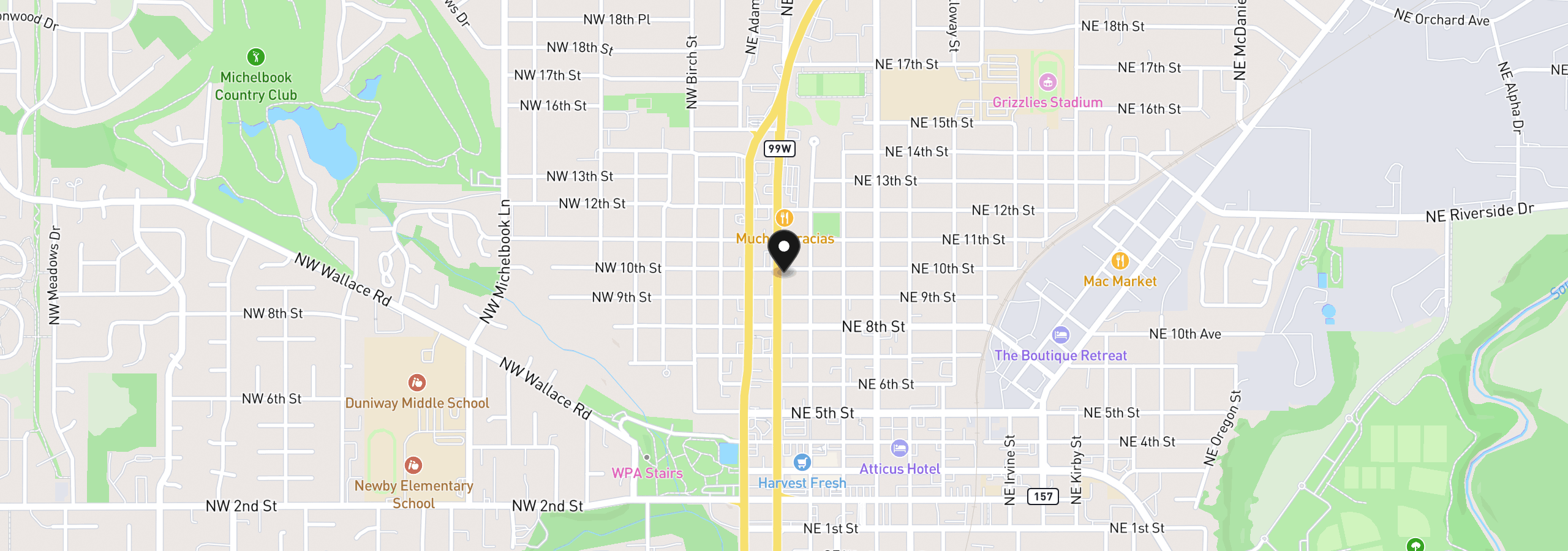Map showing the location of 206 NE 10th St, McMinnville, OR 97128