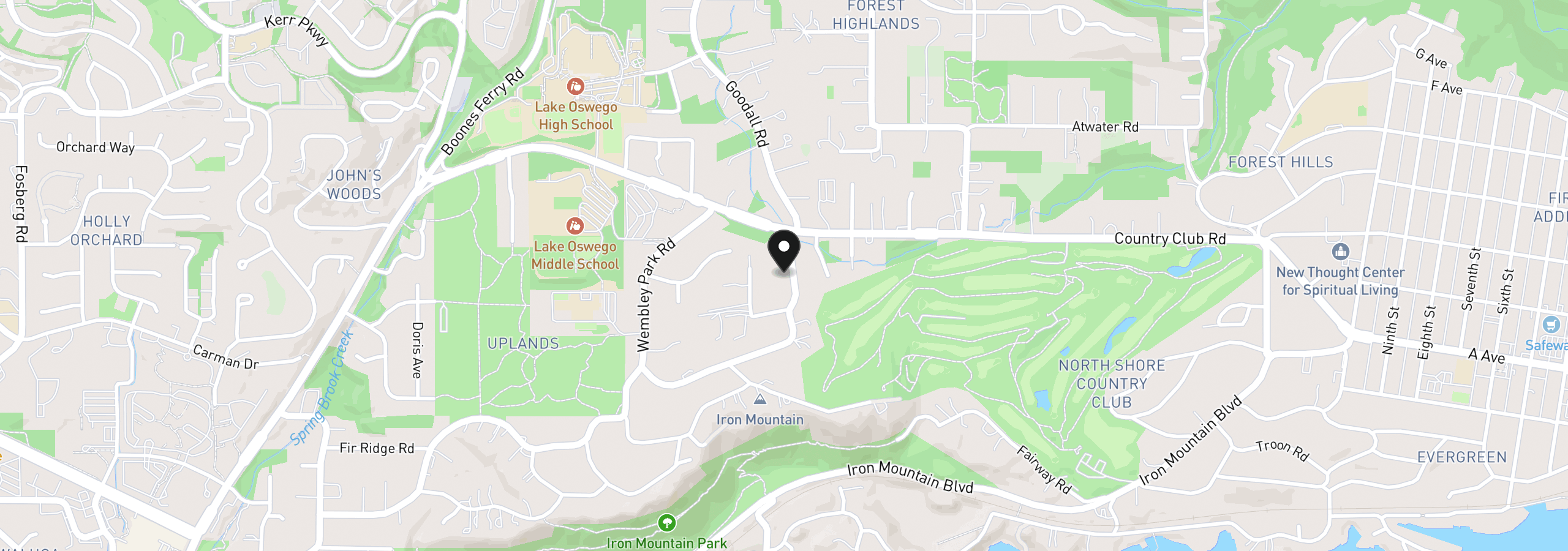 Map showing the location of 14275 Uplands Dr, Lake Oswego, OR 97034