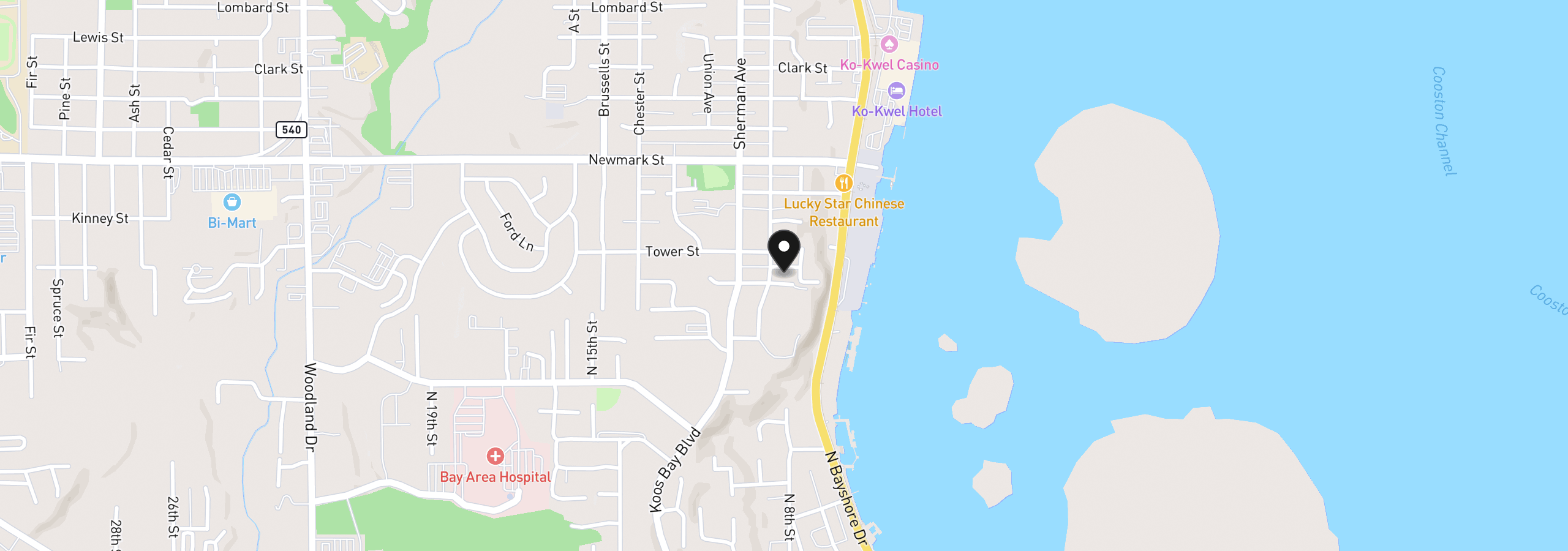 Map showing the location of 0 Stanton St, North Bend, OR 97459