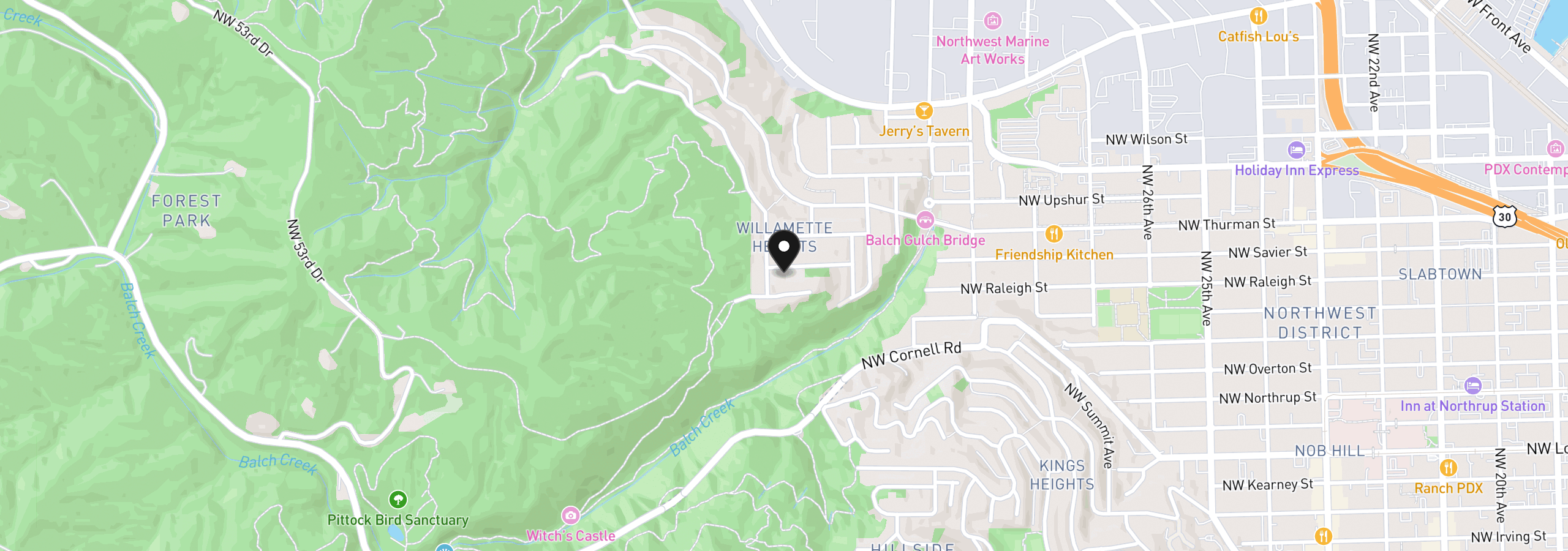 Map showing the location of 3464 NW Savier St, Portland, OR 97210