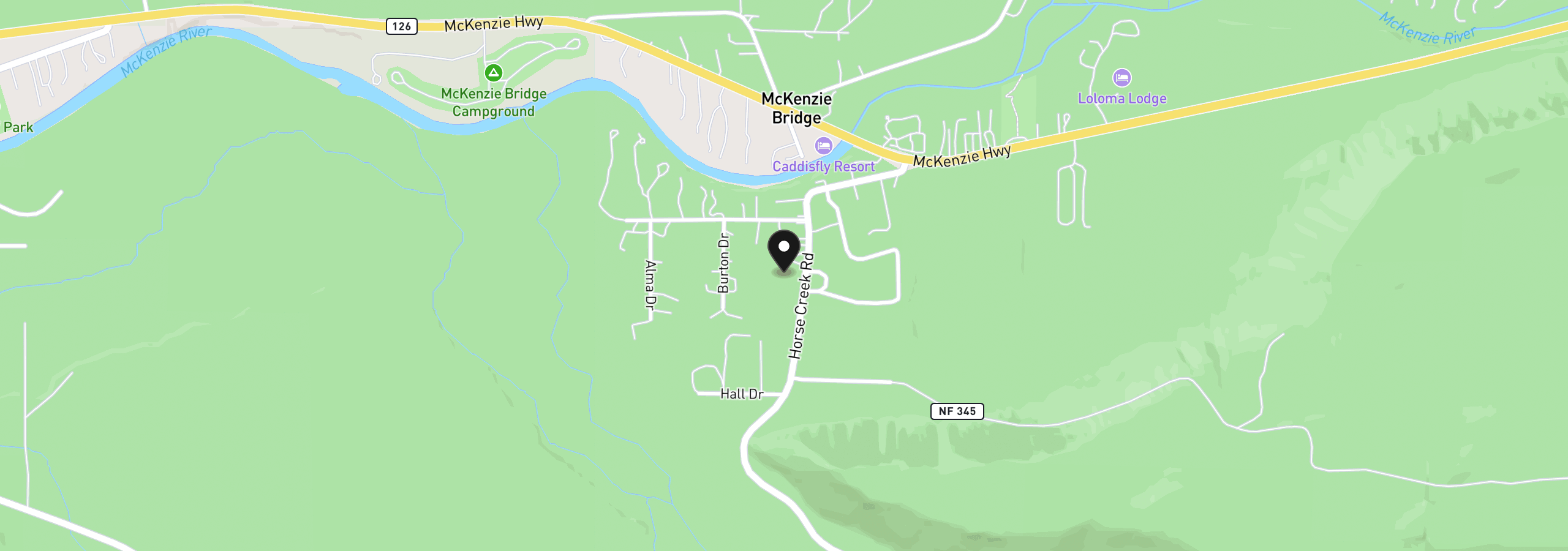 Map showing the location of 1655144007400, McKenzie Bridge, OR 97413