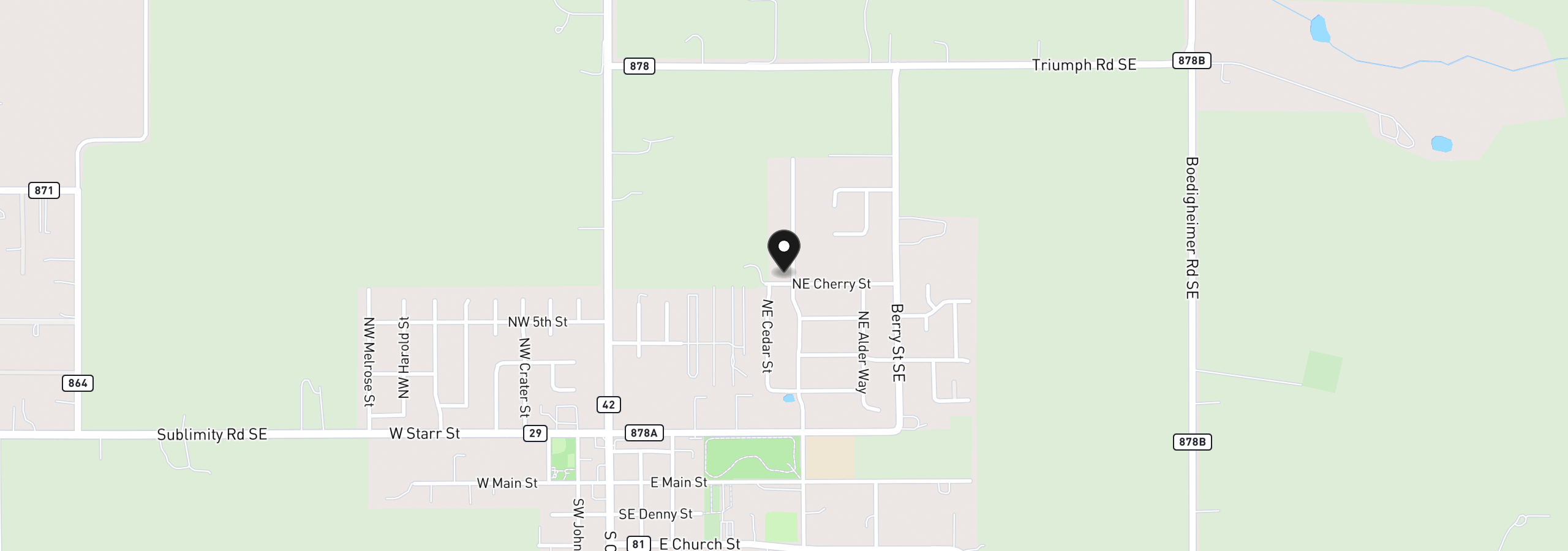 Map showing the location of 499 NE Cherry St, Sublimity, OR 97385