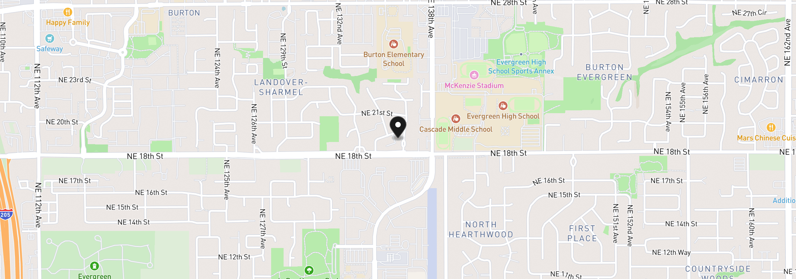Map showing the location of 13600 NE 18th St 26, Vancouver, Wa 98684