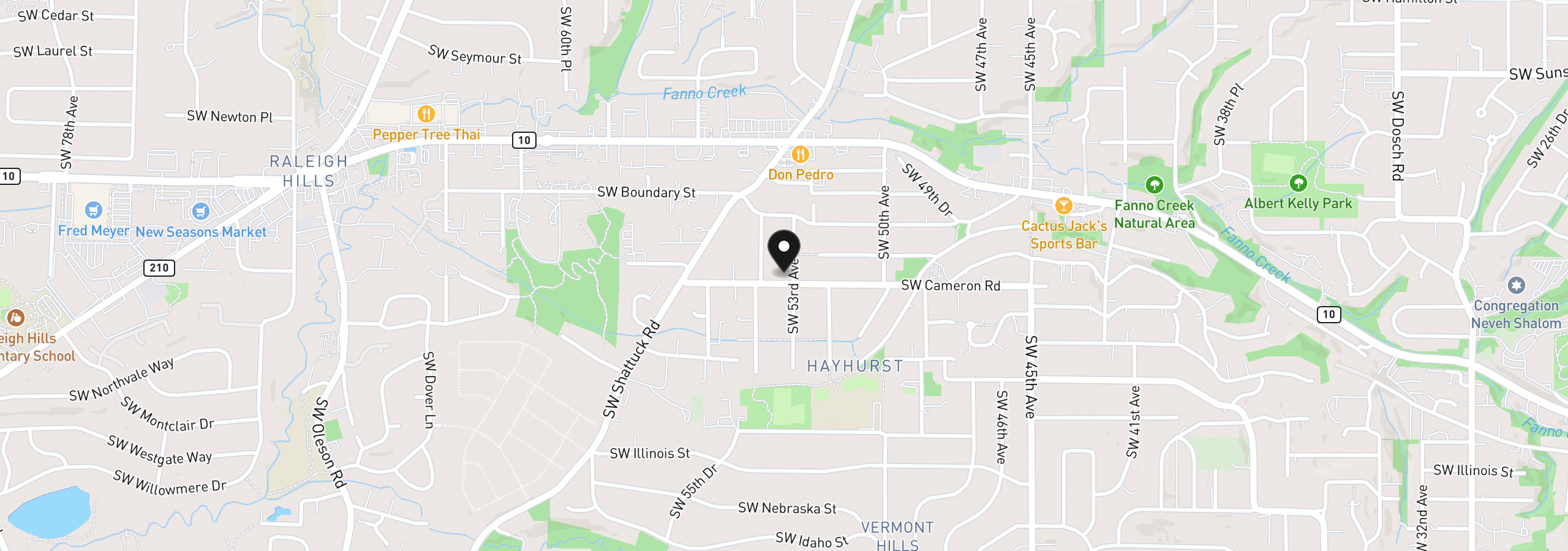 Map showing the location of 5535 SW 53rd Ave, Portland, OR 97221