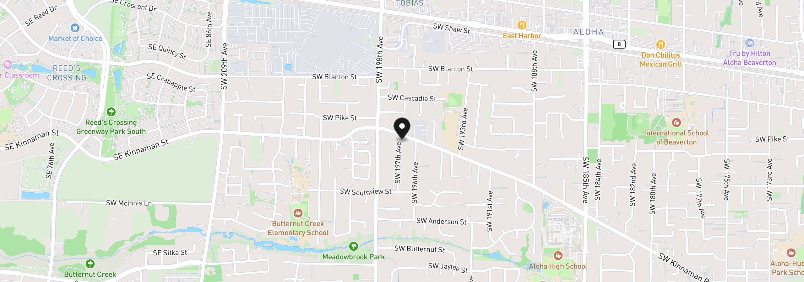 Map showing the location of 4240 SW 197th Ave, Beaverton, OR 97078