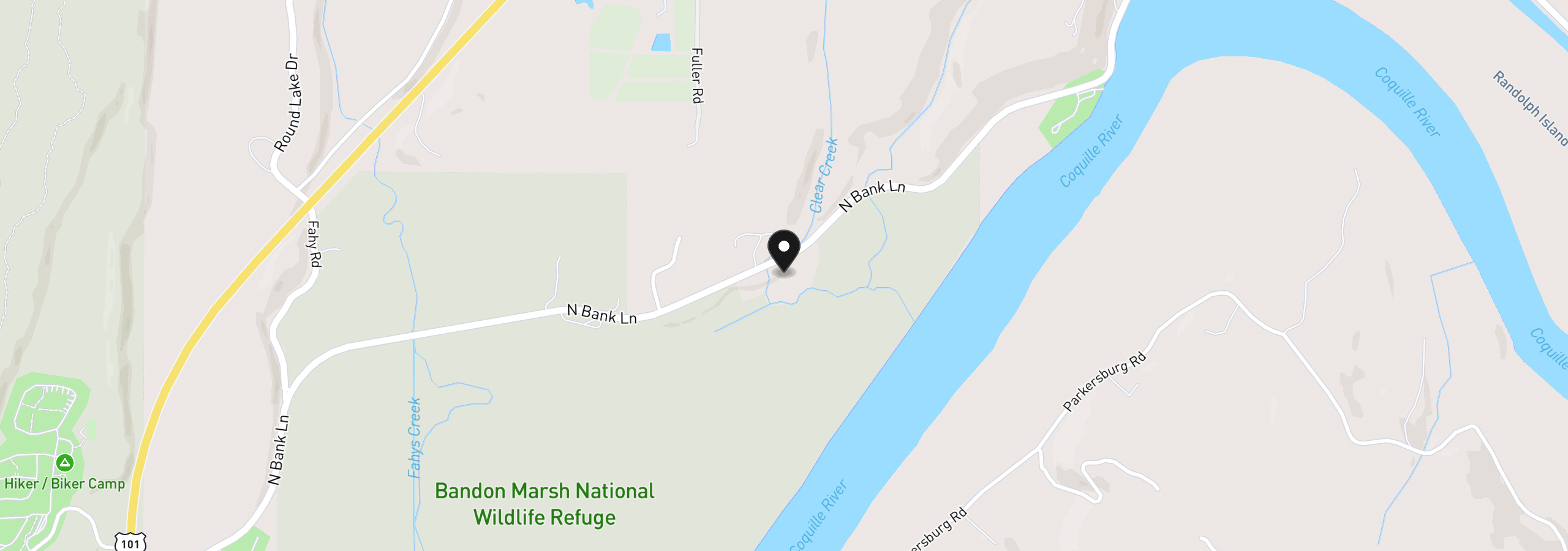 Map showing the location of 83832 N Bank Ln, Bandon, OR 97411