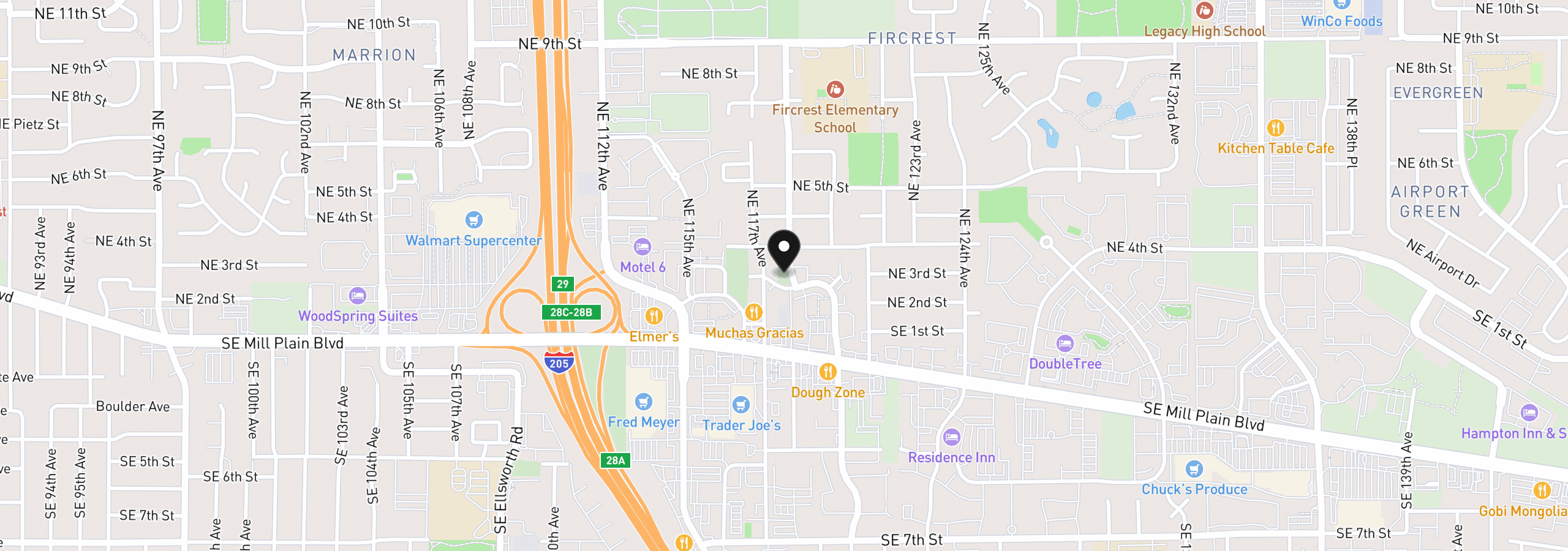 Map showing the location of 11720 NE Crestwood Dr, Vancouver, Wa 98684