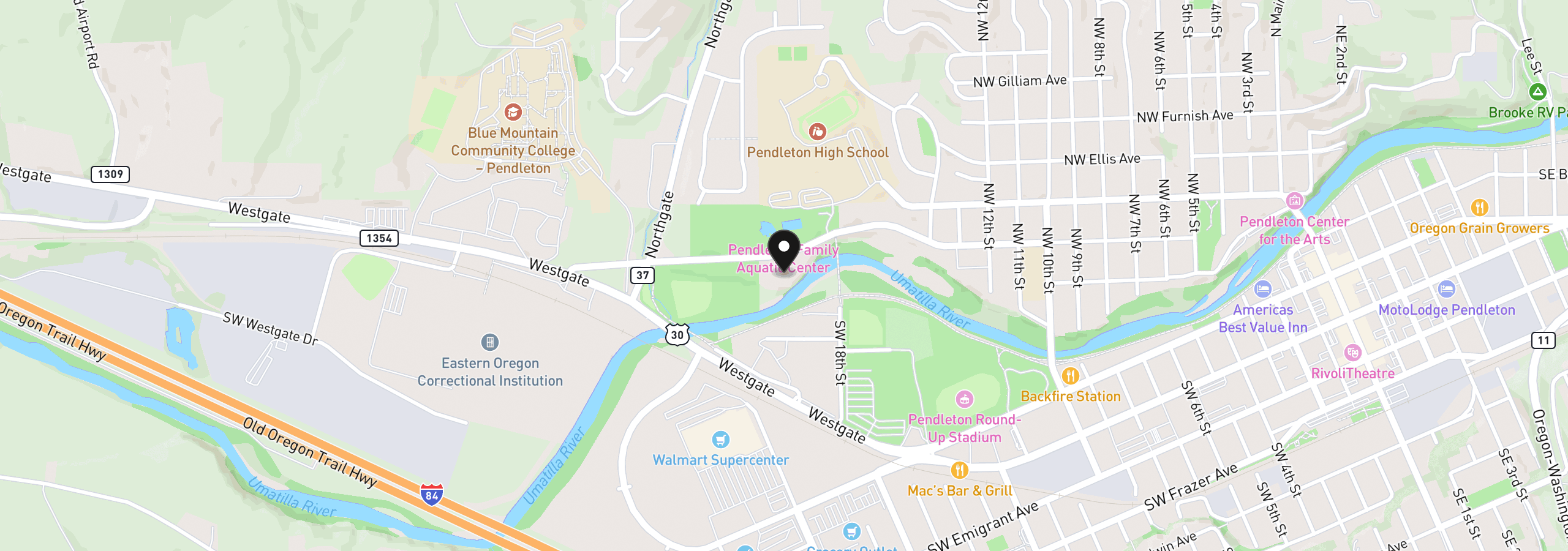 Map showing the location of 1900 NW Carden Ave 22, Pendleton, OR 97801