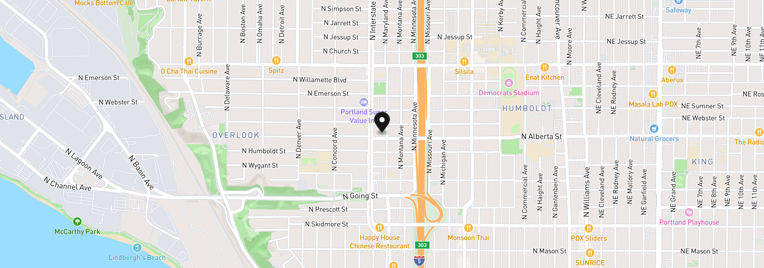 Map showing the location of 1411 N Alberta St 8, Portland, OR 97217