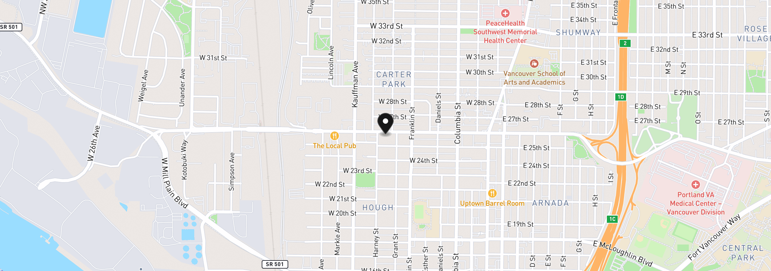 Map showing the location of 709 W Fourth Plain Blvd, Vancouver, Wa 98660