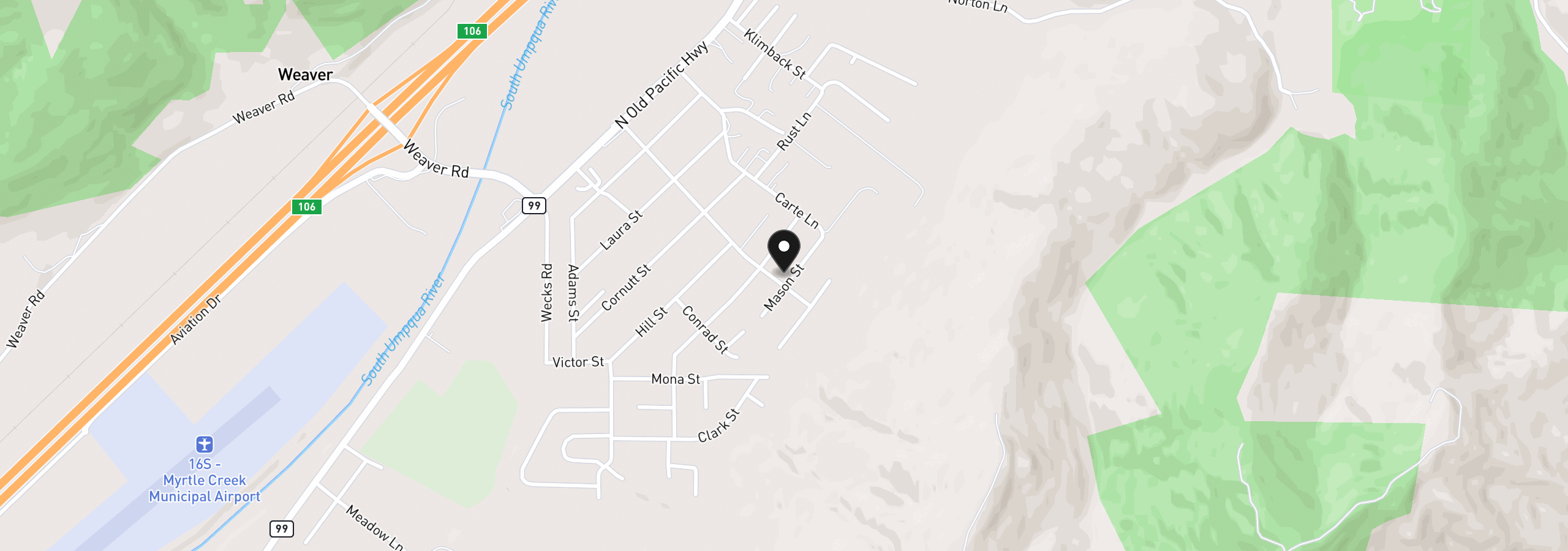 Map showing the location of 303 Walnut St, Myrtle Creek, OR 97457