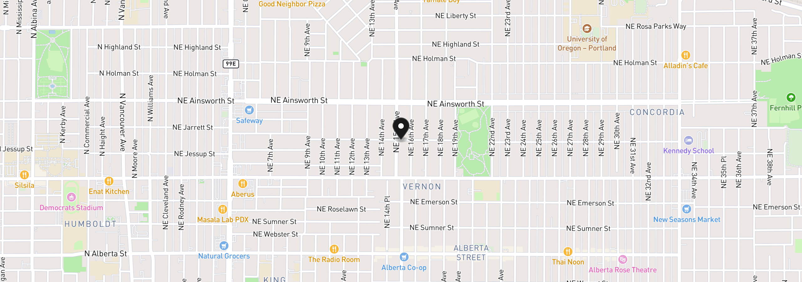 Map showing the location of 1520 NE Jarrett St A, Portland, OR 97211