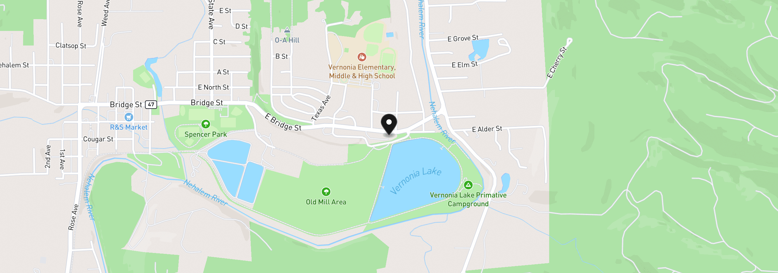 Map showing the location of 885 E Bridge St, Vernonia, OR 97064