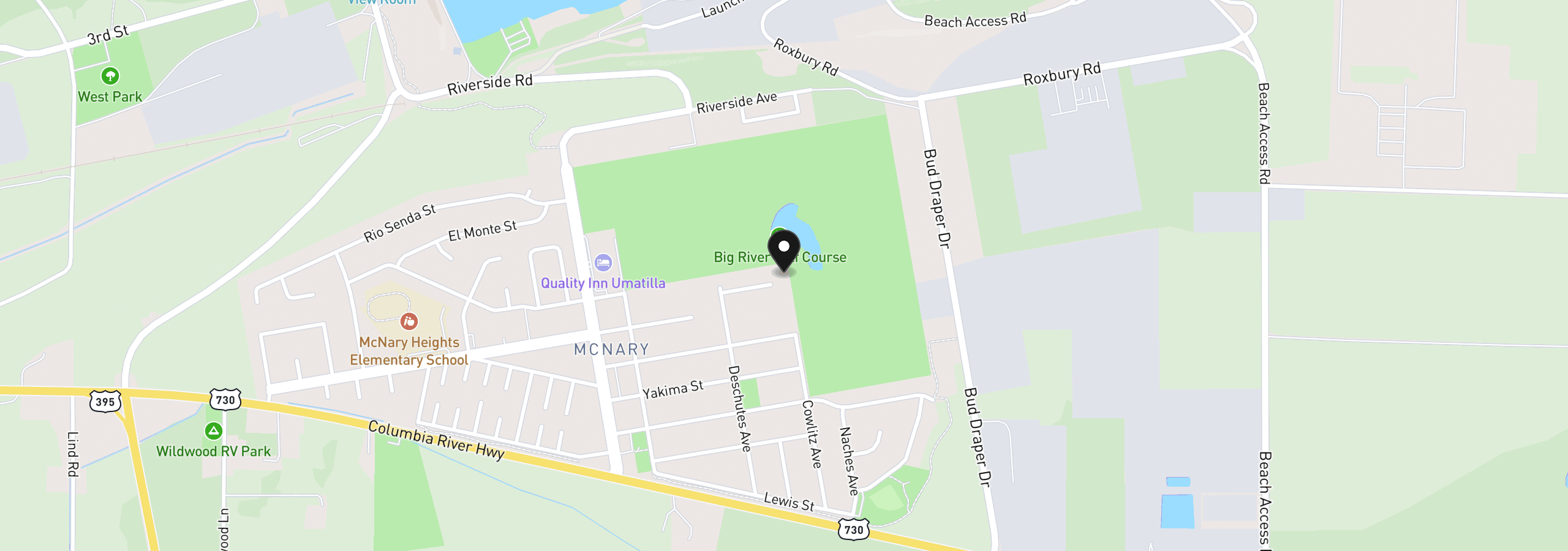 Map showing the location of 320 Riverwood Ct, Umatilla, OR 97882