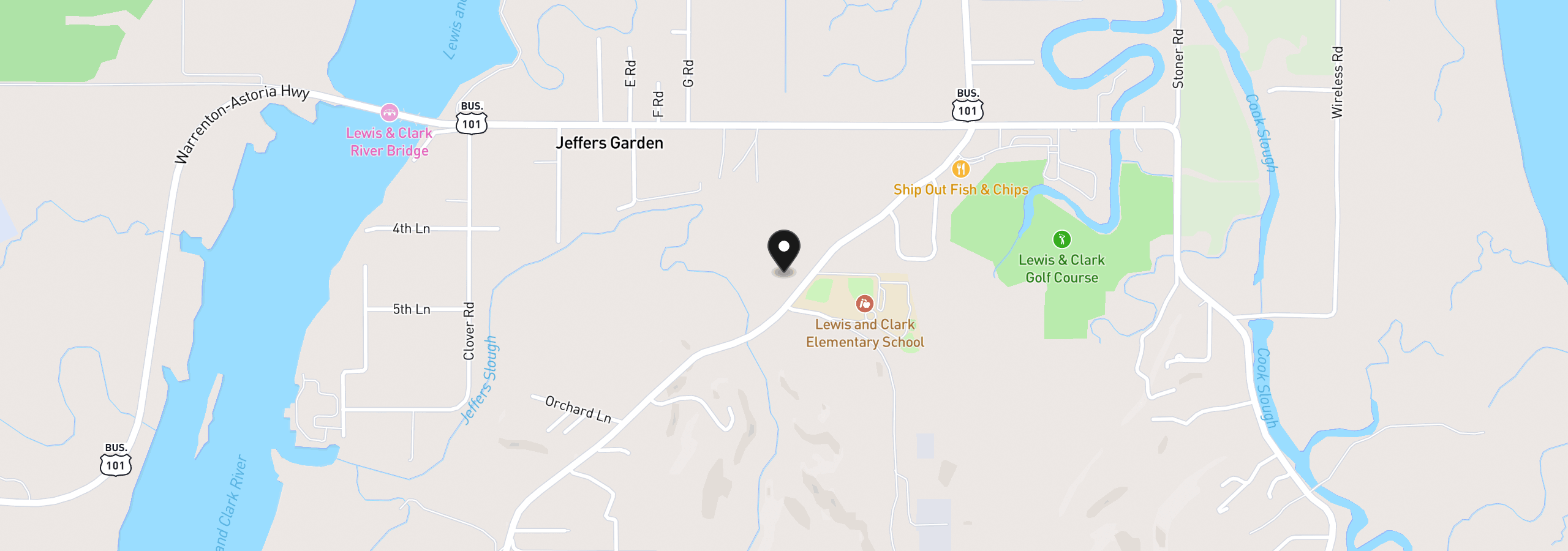 Map showing the location of 92158 Lewis And Clark Rd, Astoria, OR 97103