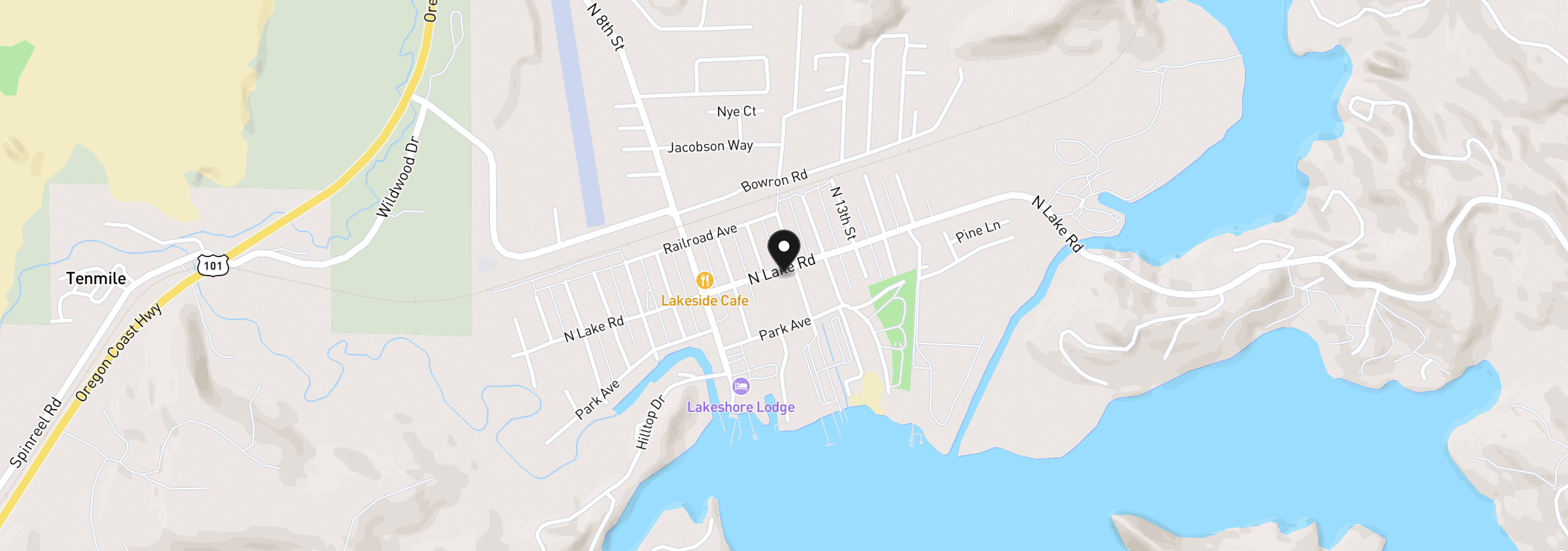 Map showing the location of 1015 N Lake Rd, Lakeside, OR 97449