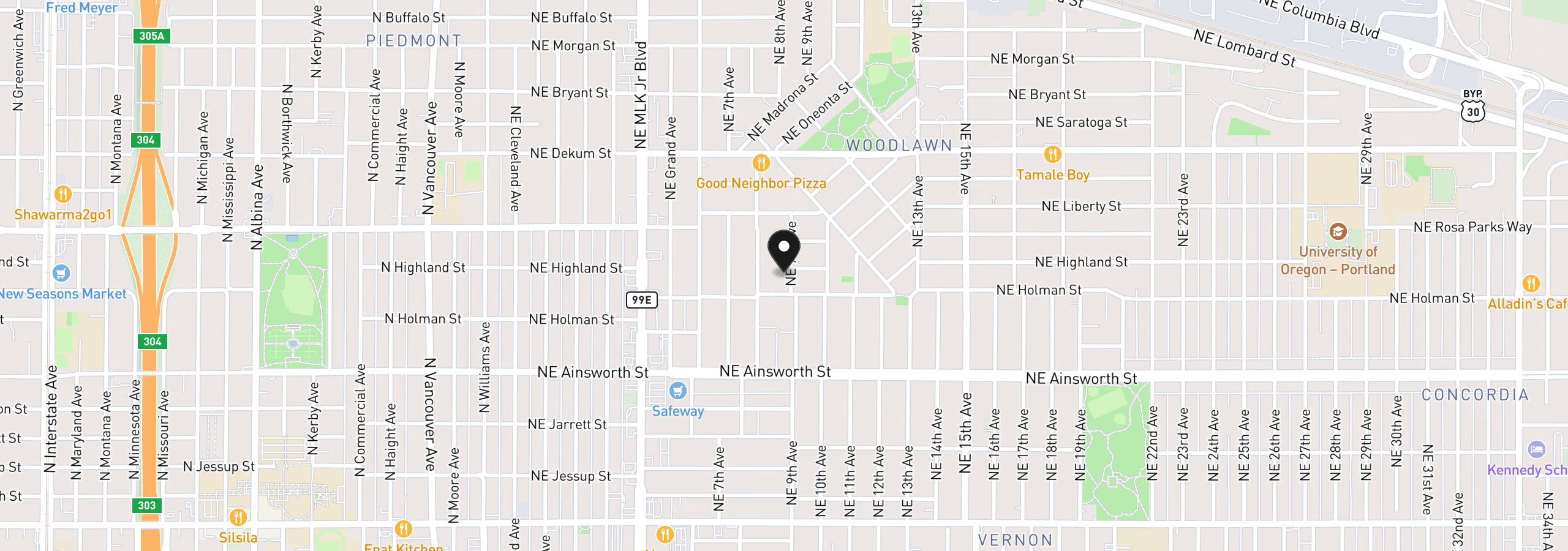 Map showing the location of 6329 NE 9th Ave, Portland, OR 97211
