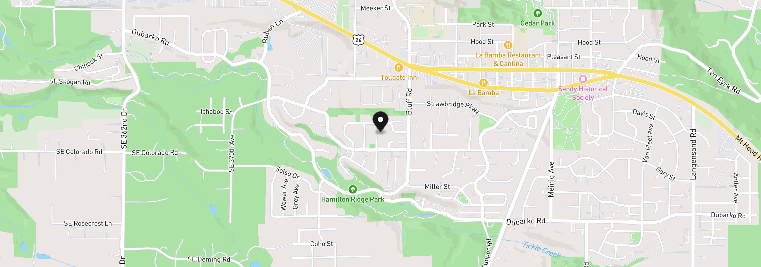 Map showing the location of 17848 SE Sue Ln, Sandy, OR 97055