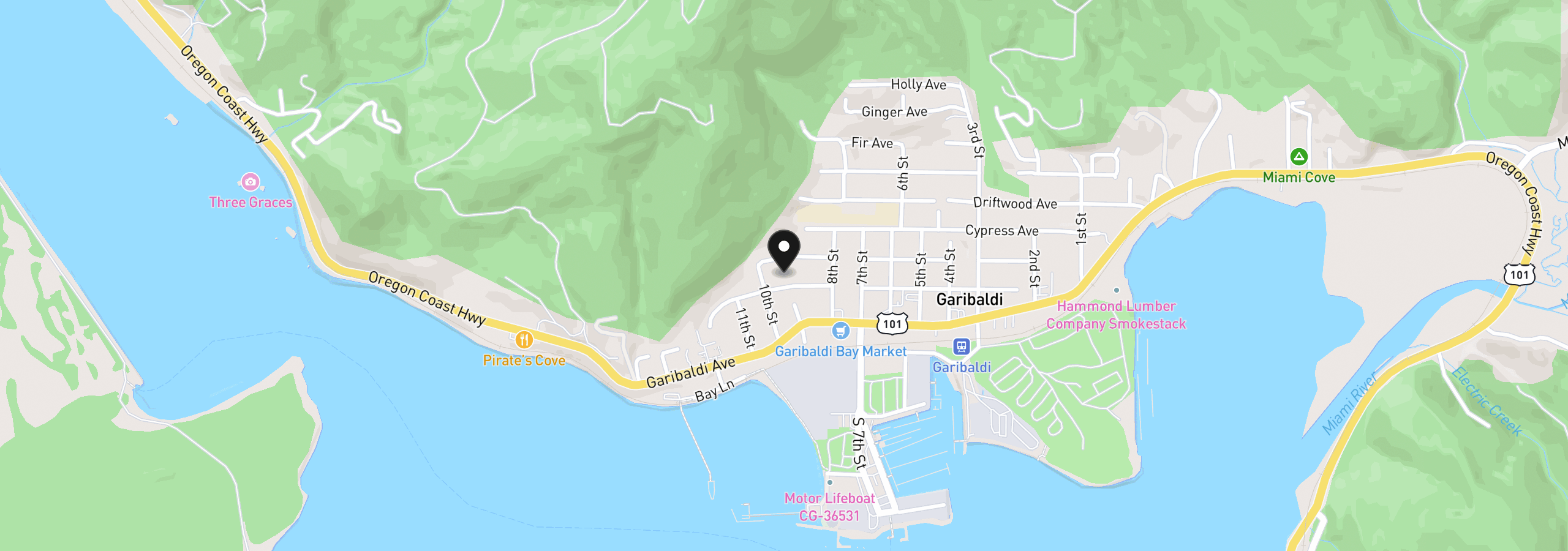 Map showing the location of 902 Acacia Ave, Garibaldi, OR 97118