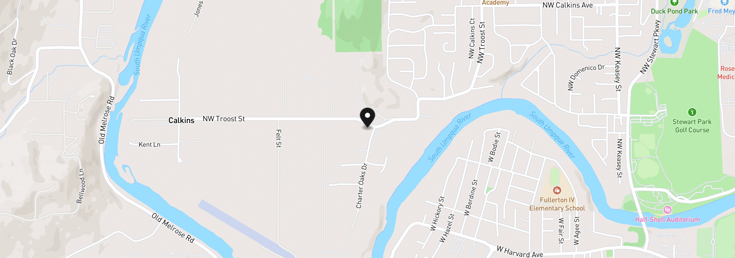 Map showing the location of 0 Troost St, Roseburg, OR 97471