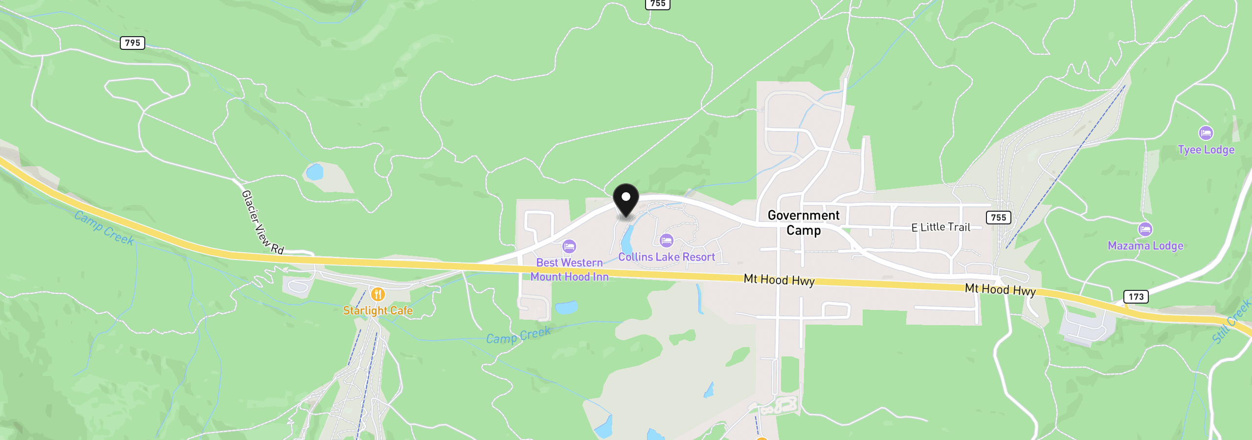 Map showing the location of 31254 E Collins Lake Rd 22, Government Camp, OR 97028